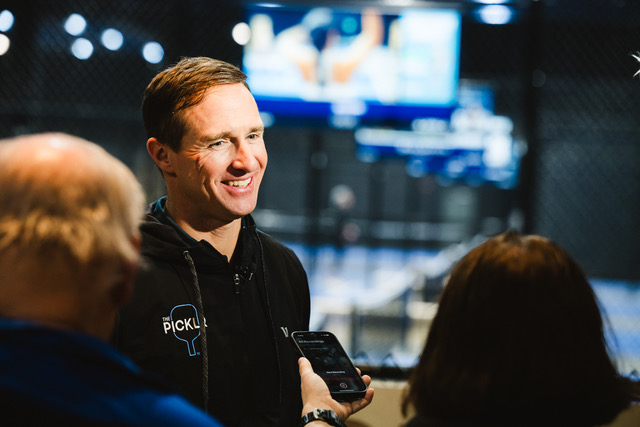 Former Saints and Purdue quarterback Drew Brees interviewed by the media.